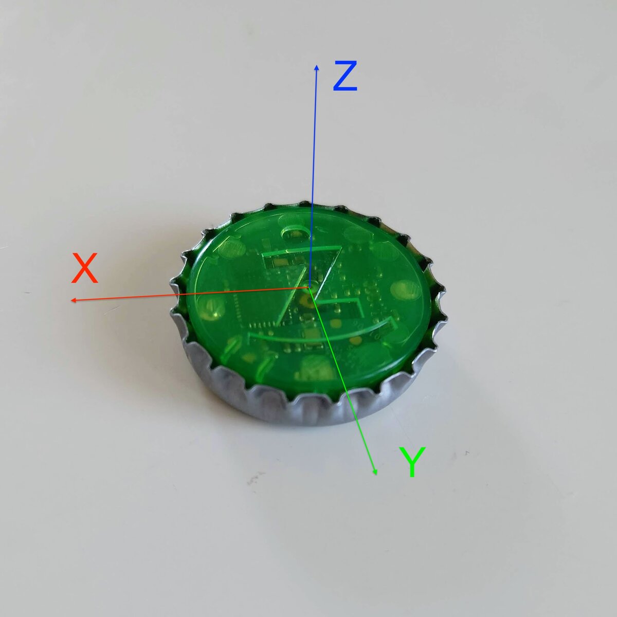 Triki IMU axes — looking at the PCB face